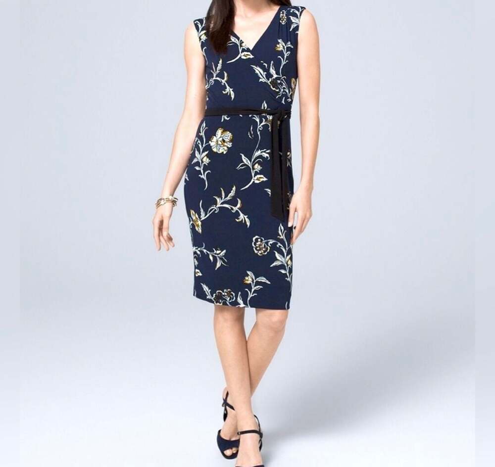 White House Black Market Reversible Matte Jersey Floral & Geometric Dress